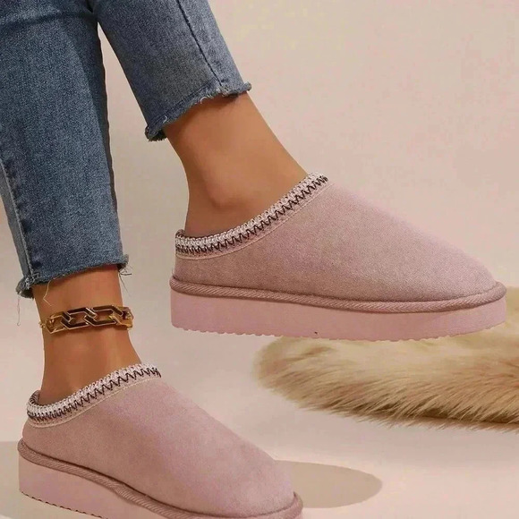Baby Pink Women's Ultra-Soft Plush Cozy Anti-Slip Slip-On Slippers - Picture 1 of 6
